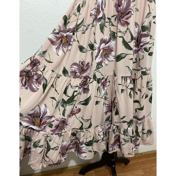 Band of Gypsies BOG Collection Tan Multi Floral Tiered Midi Dress Size M Straps - Picture 2 of 7